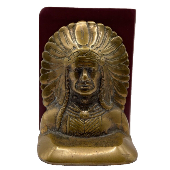 Vintage Indian Native American Chief Stamped "SOLID BRONZE" Bookends Set of 2 - Picture 7 of 16